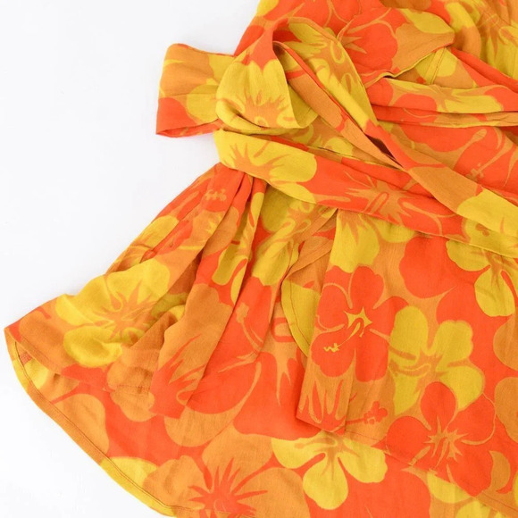 Faithfull The Brand Odette Mini  Dress Surfs Up Orange & Yellow Floral Print S - Picture 4 of 9